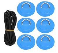 Conjunto de 6 Parches con Anilla en D de PVC, Cuerda Elástica con Anilla en D de Acero Inoxidable, 5m Cordón Elástico Negro - Alta Resistencia y Durabilidad, Ideal para Barcos (Azul)