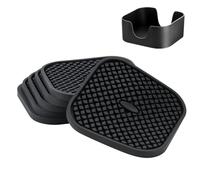 Conjunto de 6 Posavasos de Silicona con Soporte - Profundamente ranurados, absorbentes, Grandes, 4 Pulgadas de diámetro Bebidas frías y Calientes(Cuadrado - Negro)