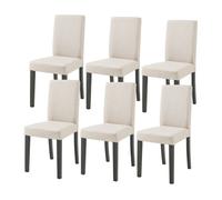 [en.casa] Conjunto de 6 Sillas de Comedor Hamburg Set de 6 Sillas de Cocina Elegantes y Acolchadas con Respaldo Alto Madera Tela 89 x 43 x 54 cm - Beige