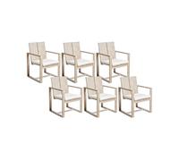 Conjunto de 6 sillas de jardín de madera de acacia rústica con reposabrazos madera clara Azzanello