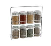 Conjunto de 8 Botellas de Especias en Soporte Metálico Tapa de Aluminio y Botellas de Vidrio 23xH24cm