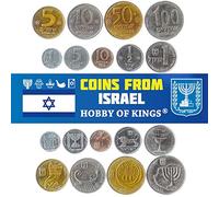 Conjunto de 9 Monedas de Israel. 1, 5, 10 Nuevo Agorot, ½, 1, 5, 10, 50, 100 Sheqalim. 1980-1985