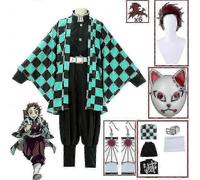 (Conjunto de 9 piezas y 100 piezas) Disfraz de Tanjirou Kamado, kimono de cosplay del anime Demon Slayer