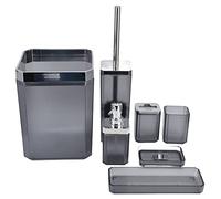Conjunto de Accesorios de baño 7pcs | Soporte de Cepillo de Dientes de plástico Gris/Bandeja de jabón/Bote de Basura | Organizador Completo para el hogar/Hotel/Dormitorio