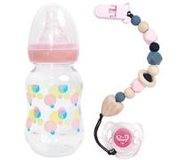 Conjunto de accesorios de muñecas de bebé, lindas botellas de muñecas de oso y patrón de muñeca y chupetes magnéticos con clips de chupete para niñas niños