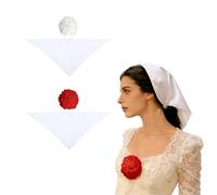 Conjunto de Accesorios Flamenca-Clavel-Chulapa: Flores para el Pelo, Collar y Pañuelo para Niña y Mujer,Feria de Abril, Festivales Sevillanos y Baile (Rojo y blanco3)