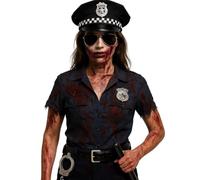Conjunto de accesorios para disfraz de policía para mujer, sombrero de policía, esposas de metal, muñequera, gafas de sol, insignia y sangre falsa, kit de disfraz de Halloween para mujeres y niñas