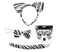 Conjunto De Aderezo De Cebra, 1 Pegatina Facial De Cebra, Juego De Cola De Guía De La Cabeza, Accesorio De Juego De Cebra, Decoración De Vestuario De Carnaval