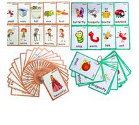 Conjunto de adjetivos y tarjetas flash antnimos e insectos para nios pequeos | Nios aprendiendo tarjetas flash y tarjetas de bolsillo Montessori