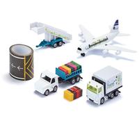 siku 6312, Airport Set, Metal/Plastic, White, Incl. commercial aircraft, catering vehicle, trailer with passenger stairs, airport tractor, luggage trailer and 5m long tarmac tape