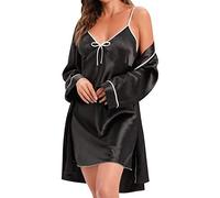 Conjunto de albornoces de satén para mujer, conjunto de pijama de seda kimono de 2 piezas, ropa de dormir sexy, camisola para boda, vestido de novia, conjunto de camisón suelto, abrigo liso, juego de