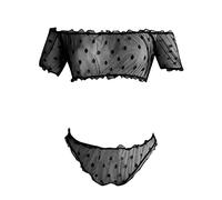 Conjunto de Algodón Conjunto de Dos piezas de Pure a para Mujeres de una ropa interior sin Tirantes de interés Body Abierto Entrepierna, Le Noir, M
