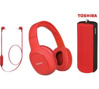 Conjunto de altavoces portátiles + Auriculares + Auriculares intrauditivos Bluetooth (Rojo) - TOSHIBA