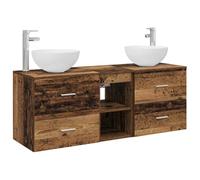 Conjunto de armario de baño de 3 piezas de madera antigua | Mueble de pared, madera de ingeniería y acero, 2 cajones, estantes, brocas incluidas, perforación personalizable