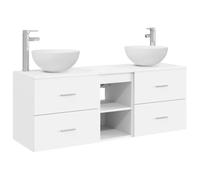 Conjunto de armario de baño genérico 3 unidades, color blanco | Madera de ingeniería, 2 tocadores de pared, gabinete, cajones, estantes, sin agujeros pretaladrados, 2 brocas incluidas