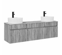 Conjunto de armario de baño genérico Sonoma 3 unids gris | Madera de ingeniería sostenible, fijaciones de pared, cajones sólidos, lavabo personalizable, dos brocas incluidas