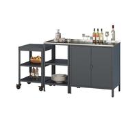 casa.pro Conjunto de Armario Exterior Bolognano con Estantería y Carro de Servicio de Diseño Uniforme para Terraza Jardín Barbacoa Muebles de Cocina Exterior Acero - Gris Oscuro Mate