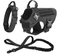 Conjunto de Arnés Correa y Collar Táctico para Perros - Resistente Reflectante Ajustable con Doble Hebilla Puntos Adhesión Múltiples Entrenamiento Actividades