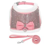 Conjunto de arnés y Correa para Perros con Diamantes de imitación, arnés Suave y cálido para Mascotas, Chaleco, arnés con Lazo para Perros, Correa Ajustable (Rosa S)