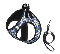 Conjunto de arnés y Correa para Perros con diseño de matrícula, Lentejuelas Coloridas y Estilo Femenino. Incluye Chaleco Reflectante Ajustable para Perros pequeños y arnés de Malla Transpirable para