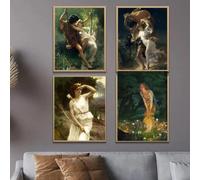 Conjunto de arte británico para galería, arte de pared, lienzo impreso, retrato de mujer vintage, Ofelia, imagen famosa, decoración del hogar (20 x 30 cm, 4 piezas sin marco)