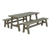 Conjunto de asientos con escritorio y 2 bancos madera de conífera