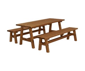 Conjunto de asientos con escritorio y 2 bancos madera de conífera