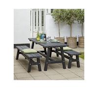 Conjunto de asientos mesa, 2 bancos, en pardo grisáceo