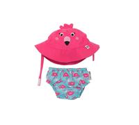 Conjunto de bañador pañal y gorro UPF 50 Zoocchini - Modelo: Flamingo, Talla: 1 - 2 años