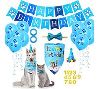 Conjunto de Bandana de cumpleaños para Perro, Sombrero de Fiesta para Perro, Cachorro de Primer cumpleaños con un número, Lazo para Perro, Pancarta de Feliz cumpleaños para Perro (Juego Rosa)