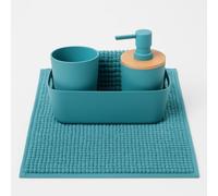 Conjunto de banheiro de 4 peças com dispensador de sabonete líquido, Porta-escova de dentes, cesto Organizador e tapete de banho. Acessórios para banheiro. (Azul Turquesa)