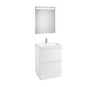 Conjunto de baño de 60 cm con espejo LED en acabado color blanco brillo Lander Roca - Con conjunto de patas / Con caja organizadora / Con dos cajas organizadoras