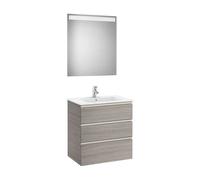 Conjunto de baño de 70 cm con lavabo central en acabado color roble Pack The Gap Roca - Sin toallero / Con conjunto de patas / Con caja organizadora + Con caja organizadora + Set de 2 colgadores