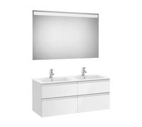 Conjunto de baño de 120 cm con lavabo doble y un acabado en color blanco brillo Pack The Gap Roca - Sin toallero / Sin conjunto de patas / Con caja organizadora + Sin caja organizadora + Sin set de 2
