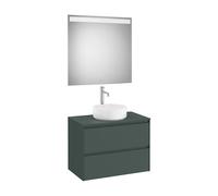Conjunto de Baño con Mueble de 2 Cajones Verde Montaña de 80 cm Colección Ona Roca - Lavabo de porcelana cuadrado