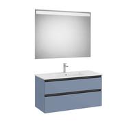 Conjunto de baño de 100 cm con dos cajones y lavabo centrado en acabado azul mate Pack The Gap Roca - Sin toallero / Sin conjunto de patas / Sin caja organizadora + Sin caja organizadora + Set de 2 co
