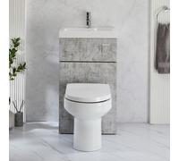 Conjunto de Baño de Color Gris Hormigón de Moderno Completo con Mueble de Lavabo y WC Integrado con Inodoro Covelly - 500mm x 890mm - Botón de Descarga Cromado - Cluo
