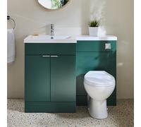 Conjunto de Baño de Color Verde Oscuro - 1105mm - Versión Izquierda Completo - Mueble de Lavabo - Mueble para WC - Inodoro Select - Manijas Cromadas