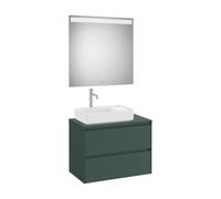 Conjunto de Baño de Mueble y 2 Cajones para Lavabo a la Izquierda y Espejo Verde Montaña de 80 cm Colección Ona Roca - Sin lavabo