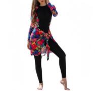 Conjunto de baño Discreto para Mujeres Musulmanas Burkini de una Pieza con Estampado de remolinos de mármol y Cremallera Frontal con una túnica Larga Transparente para cubrirse