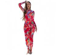 Conjunto de baño Discreto para Mujeres Musulmanas Burkini de una Pieza con Estampado Floral Tropical y Cremallera Frontal con Pareo a Juego