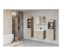 Conjunto de baño, muebles suspendidos con lavabo, 2 columnas y espejo con estantes, san remo mate