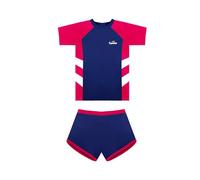 Conjunto de Baño Niña 2 Piezas, Camiseta de Natación de Manga Corta y Short, Ropa de Playa Infantil para Piscina y Playa, 6-14 Años (10-12 Years, LA732-Navy)