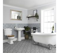 Conjunto de Baño Tradicional Completo - Mampara de Ducha Angular, Inodoro con Cisterna y Lavabo con Pedestal - 3 Agujeros para la Grifería - Legend