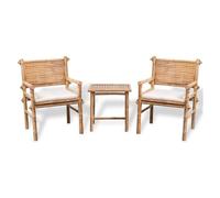 Conjunto de bar de jardín 3 piezas con cojines bambú vidaxl