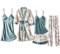 Conjunto De Bata De Noche Para Mujer, Bata De Baño, Lencería,5 Piezas Azul Lago,L