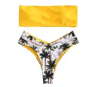 Conjunto de Bikini Bandeau para Mujer Traje de Baño Acolchado de Dos Piezas Trajes de Baño Traje de Baño Bikini Traje de Baño(L-Amarillo)