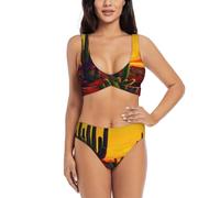 Conjunto de bikini con estampado de cactus en el desierto para mujer, trajes de baño deportivos con cuello redondo, trajes de baño de dos piezas S-XXL, Negro, M