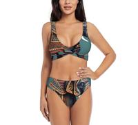 Conjunto de bikini con estampado de elefante azteca para mujer, traje de baño moderno y sexy, vacaciones de verano en la playa, Negro -, S