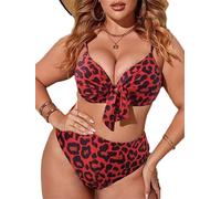 Conjunto de bikini con estampado de leopardo para mujer, talla grande, traje de baño de 2 piezas para playa de verano, rosso, 4XL